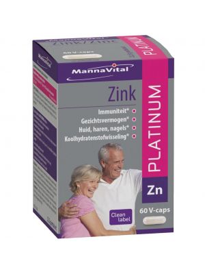 Mannavital Zinc Platinum 60 v-caps - Natural supplement for immunity, vision, skin, hair, nails and carbohydrate metabolism