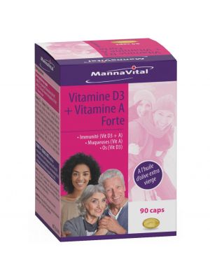 Acheter Mannavital Vitamine D3 + Vitamine A Forte 90 gélules - Pour l'immunité