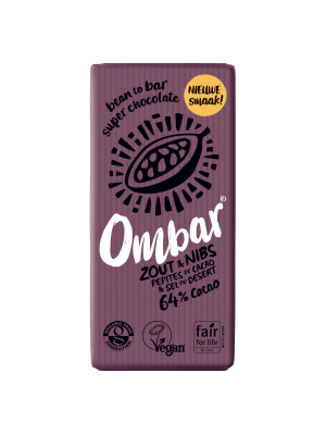 Koop heerlijke Ombar chocolade met zout en nibs online bij Amanvida - Ombar chocolade is biologisch en eerlijk verhandeld