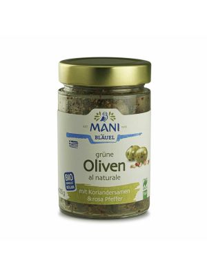 MANI Green olives al naturale with coriander seeds & pink pepper, organic | Amanvida