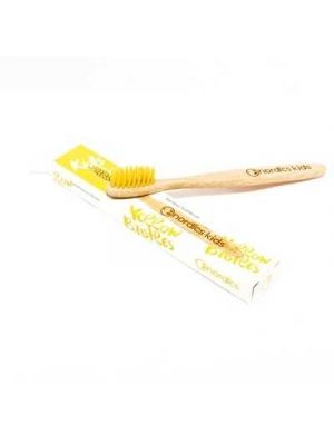 Yellow Bamboo Kids' Toothbrush with blue biodegradable bristles – by Nordics