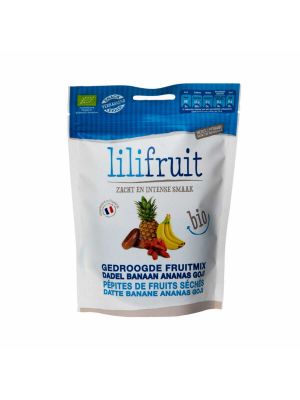 Bio Gedroogde fruitmix: dadel, banaan, ananas, goji - 150g | Lilifruit