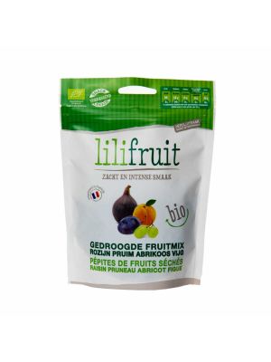 Gedroogde fruitmix : rozijn, pruim, abrikoos, vijg - 150g bio | Lilifruit