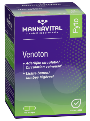 Acheter Mannavital Venoton 60 v-caps en ligne chez Amanvida - Official Mannavital webshop - Commandez rapidement et facilement - Pour une circulation fluide et des os légers