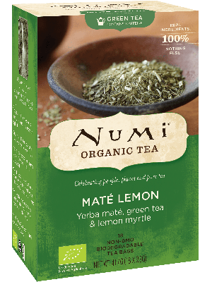 Numi Mate Lemon is an organic green tea with yerba mate and lemon myrtle 