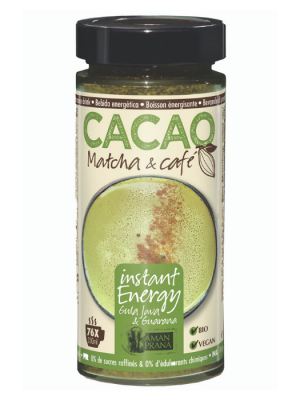 AMANPRANA, Cacao Matcha & Café, 230g, bio - boisson tonique, boisson énergétique, boisson sportive, poudre