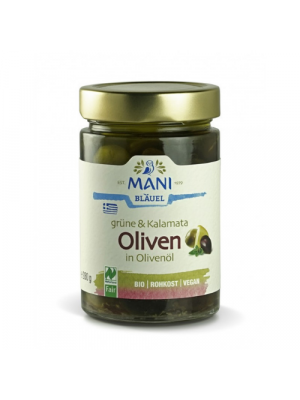 MANI Groene & Kalamata Olijven in olijfolie 280g, bio